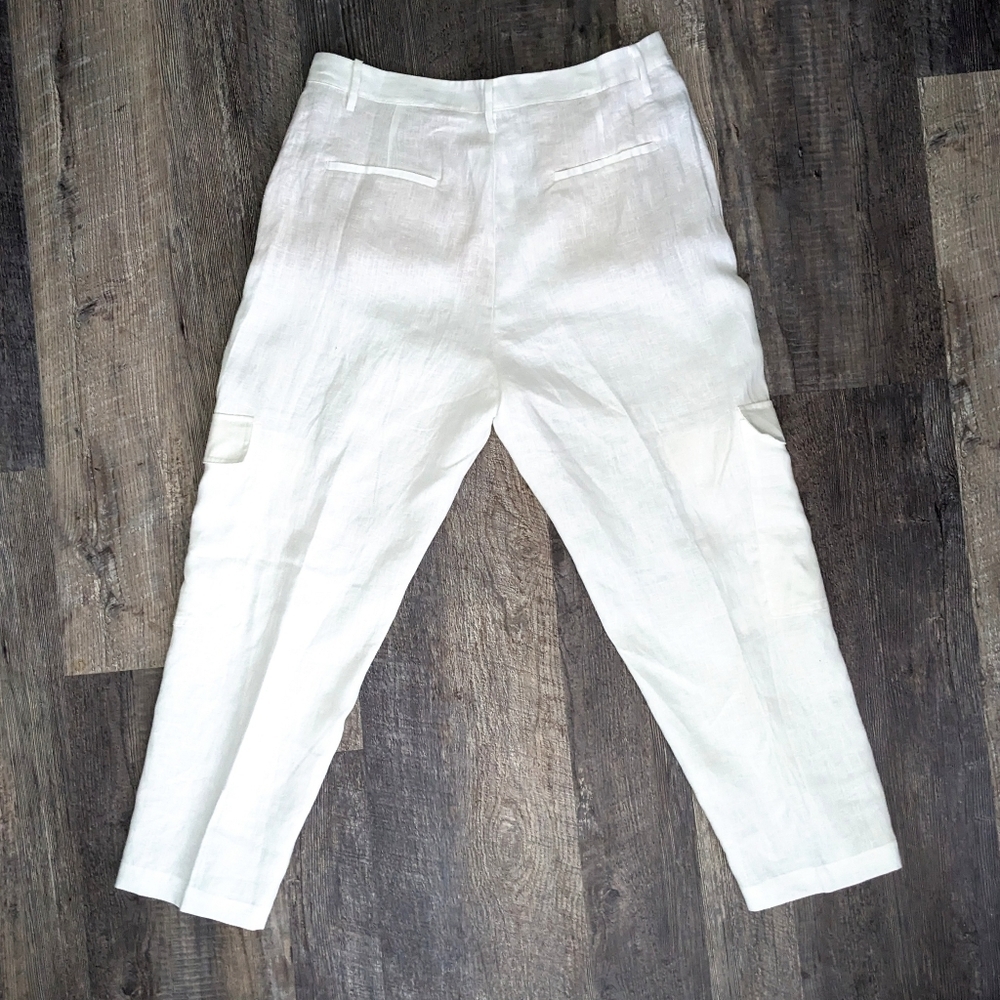 NWT Mango White Linen Straight Leg High Waist Cargo Pants Size 14 - Picture 4 of 14